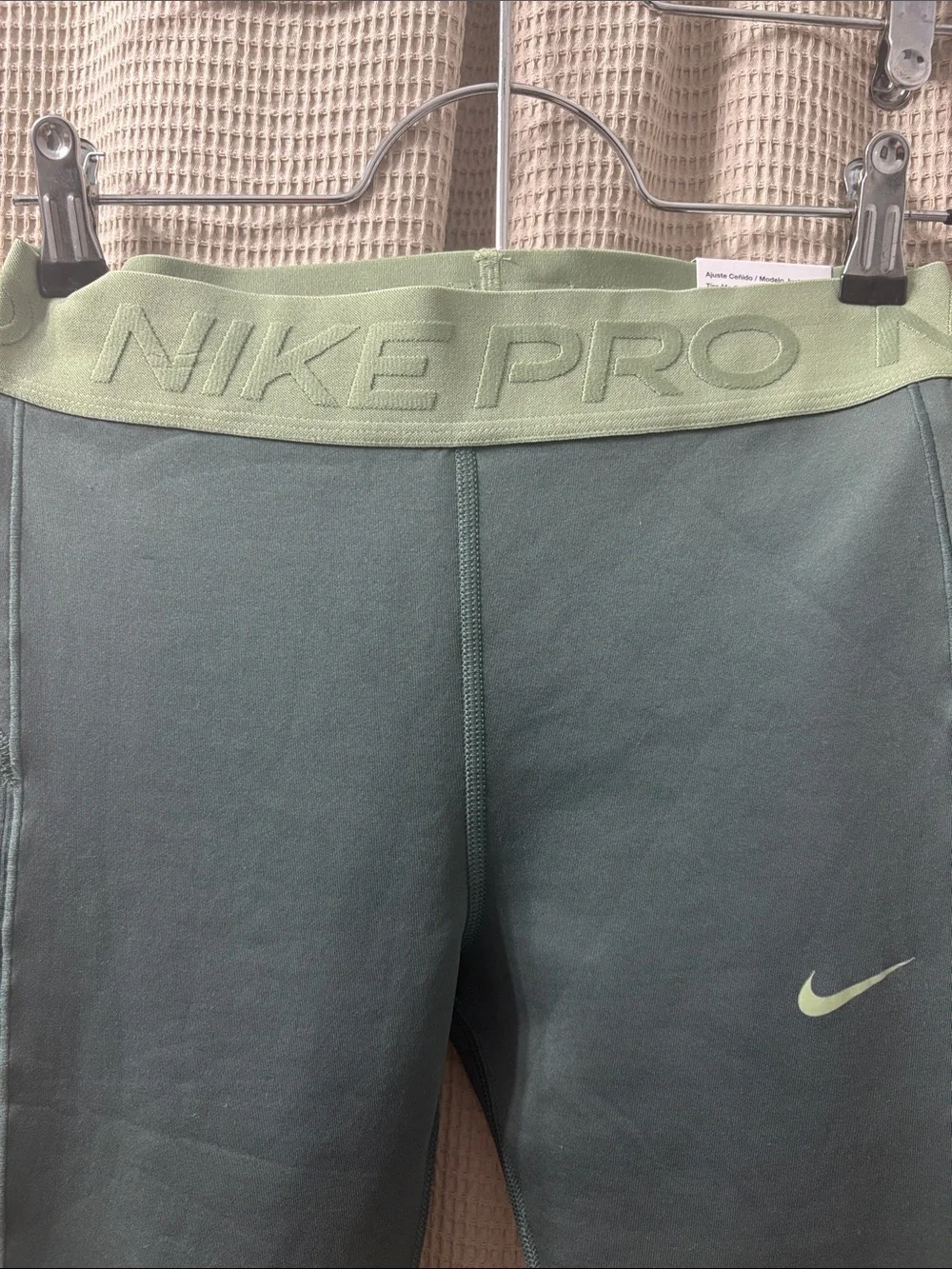 Nike Girls' Dark Teal Leggings with Light Green Waistband
